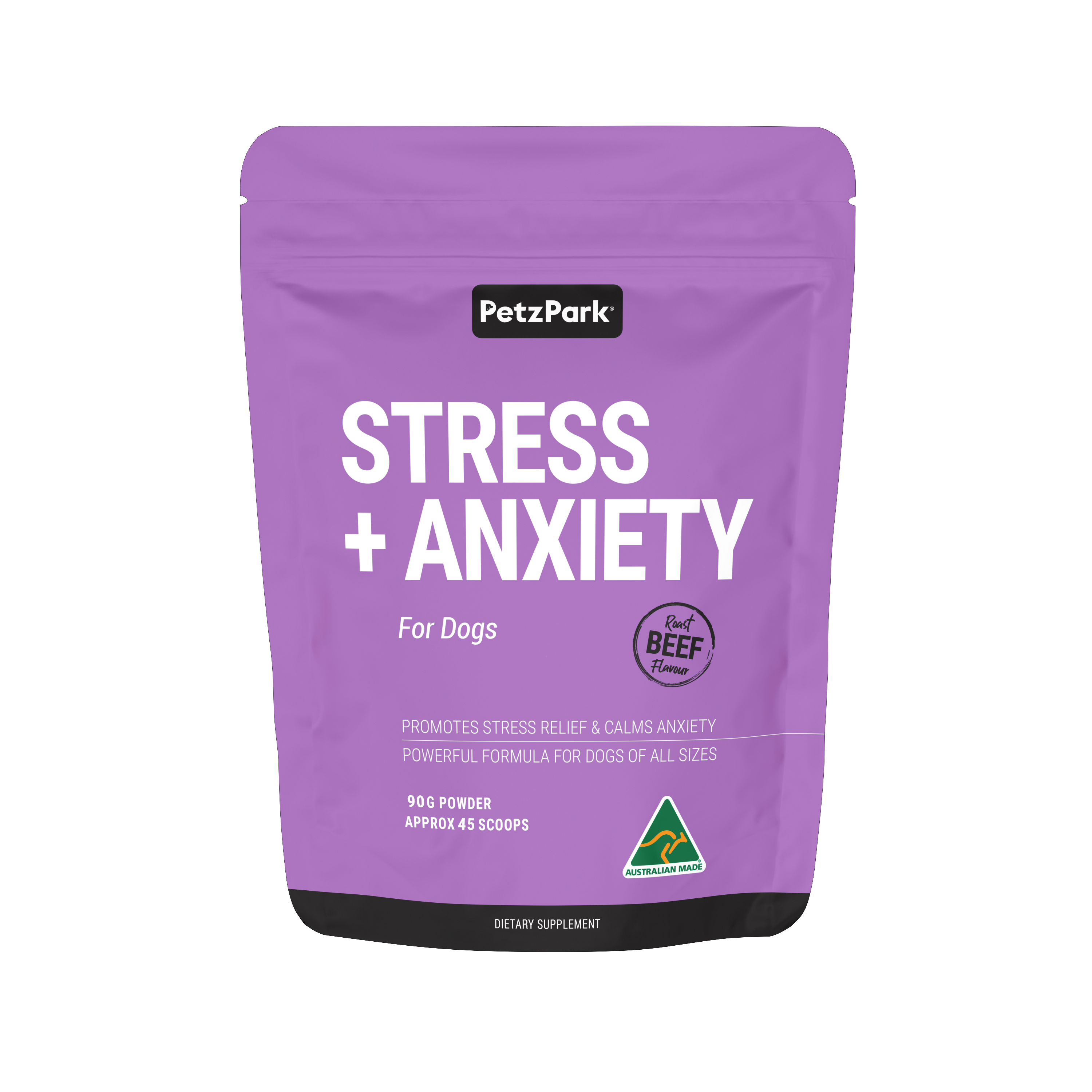 Stress + Anxiety for Dog powder, valerian root, L-tryptophan, somnifera, chamomile for calming anxiety & restful sleep
